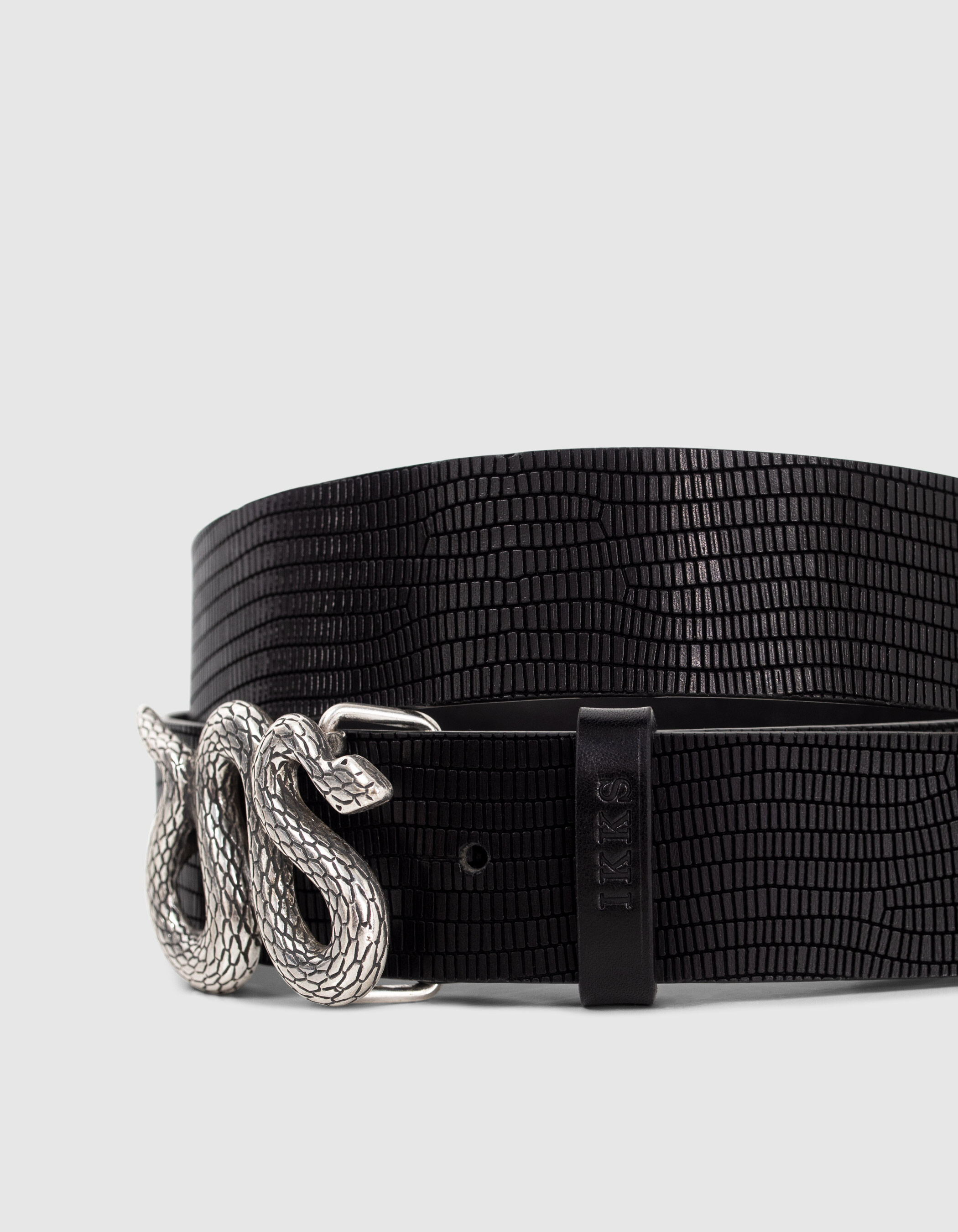 Ceinture cuir noir embosse boucle snake Femme IKKS