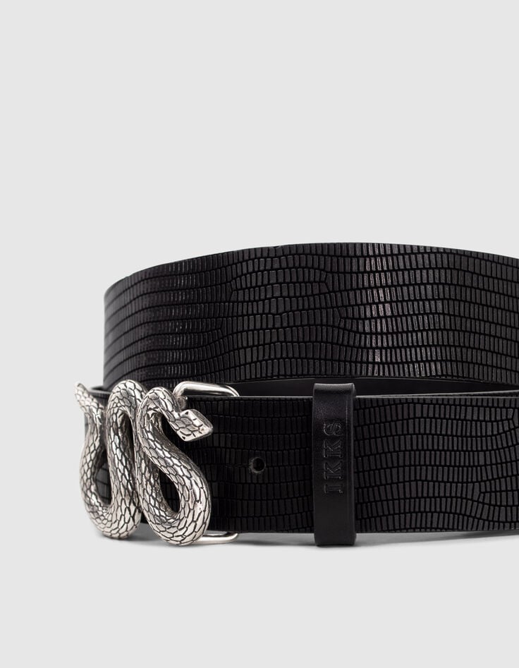 Ceinture cuir noir embossé boucle snake Femme-2