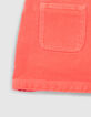 Short en jean rouge upcyclé poches plaquées fille-4