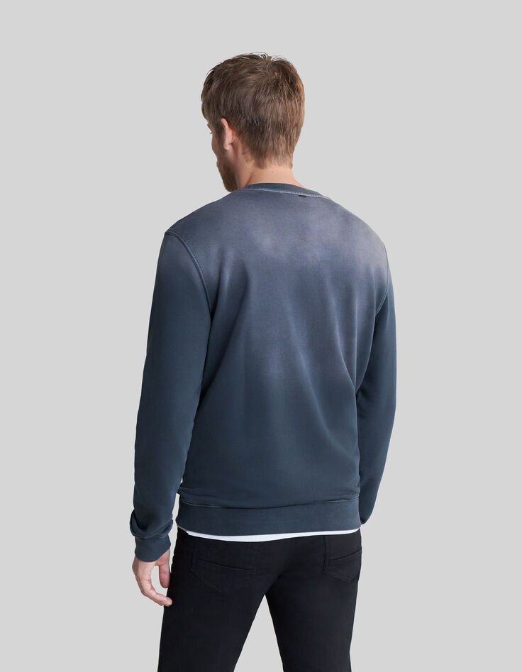 Leisteenblauwe sweater biokatoen met tekst Heren-3
