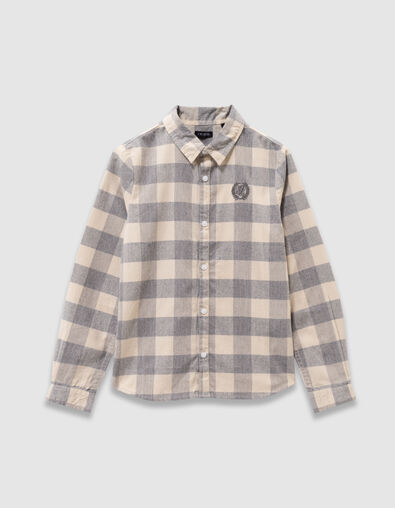 Boys’ grey blue velvet check shirt - IKKS