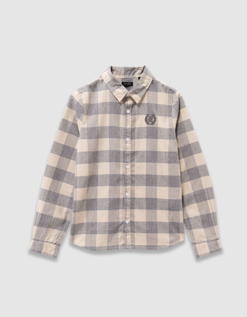 Boys’ grey blue velvet check shirt - IKKS