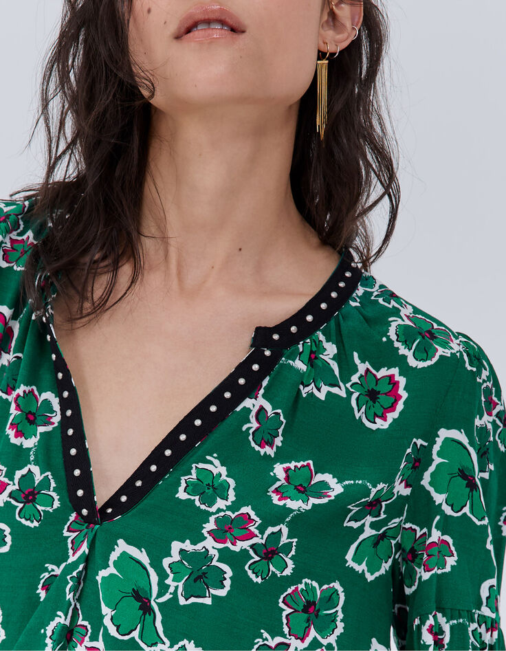 Blusa verde estampado maxi flores mujer-4