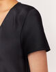 Robe midi manches courtes noire volantée en bas femme-4