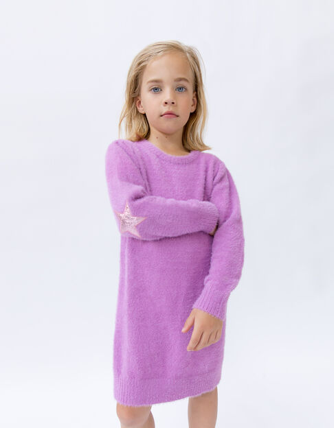 Donkerroze tricot trui-jurk meisjes