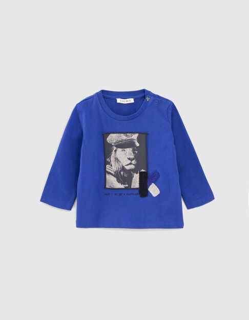T-shirt bleu électrique visuel lion bébé garçon - IKKS