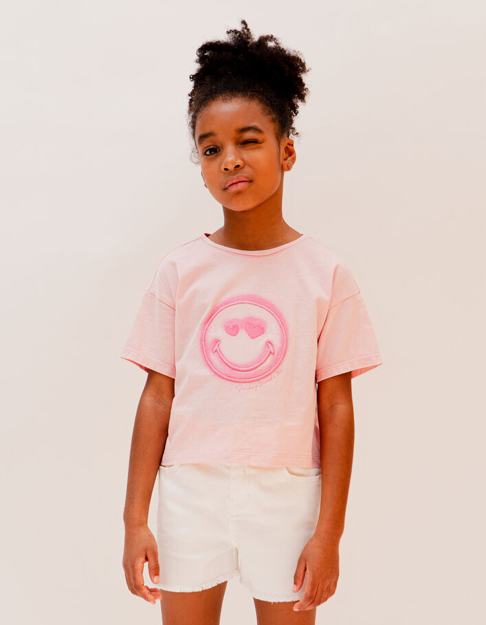 Camiseta rosa bordado SMILEYWORLD niña - IKKS