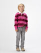 Polo rose coton bio rayures bordeaux col blanc fille-8