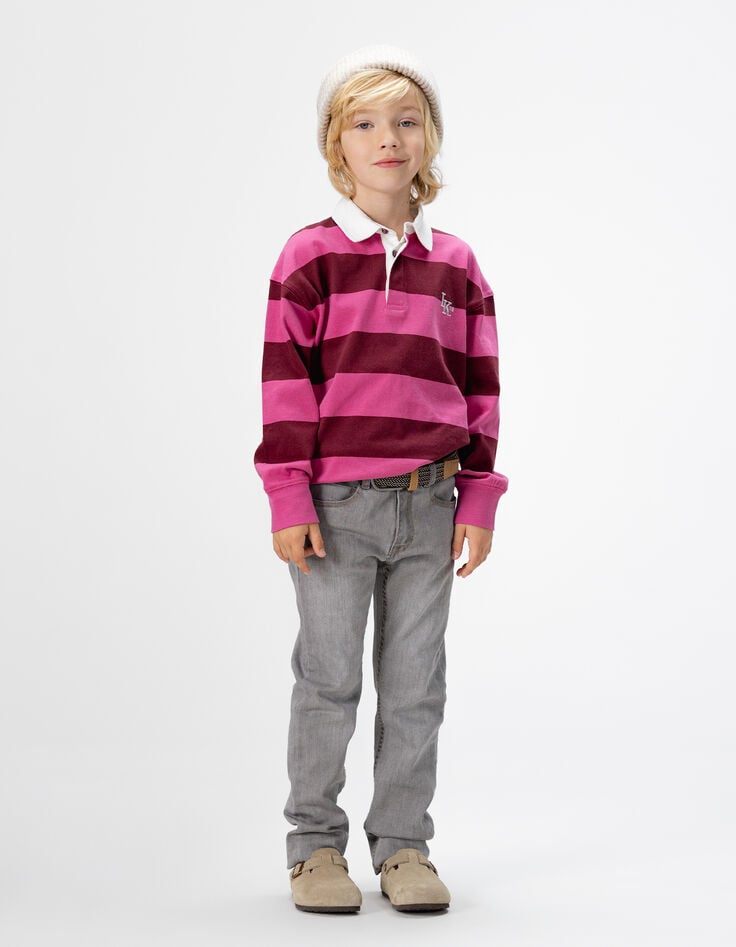 Polo rose coton bio rayures bordeaux col blanc fille-8 Polo rose coton bio rayures bordeaux col blanc fille-8