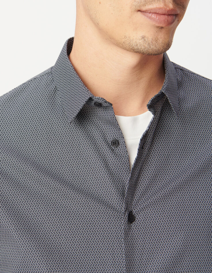 Chemise slim marine imprim&eacute; minimaliste Homme-4