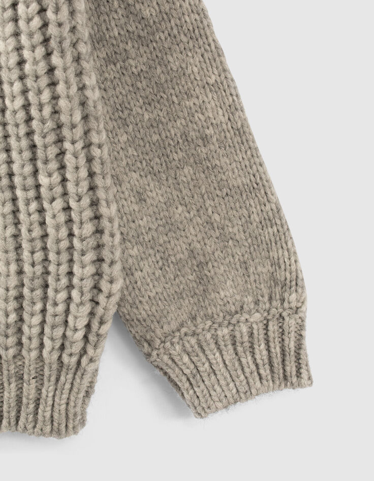 Girls’ grey knit cardigan with ribbing and openwork-4