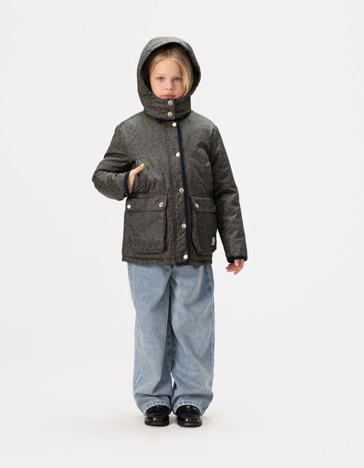 Kaki gecoat jasje luipaard-hartjesmotief meisjes-1 Kaki gecoat jasje luipaard-hartjesmotief meisjes-1