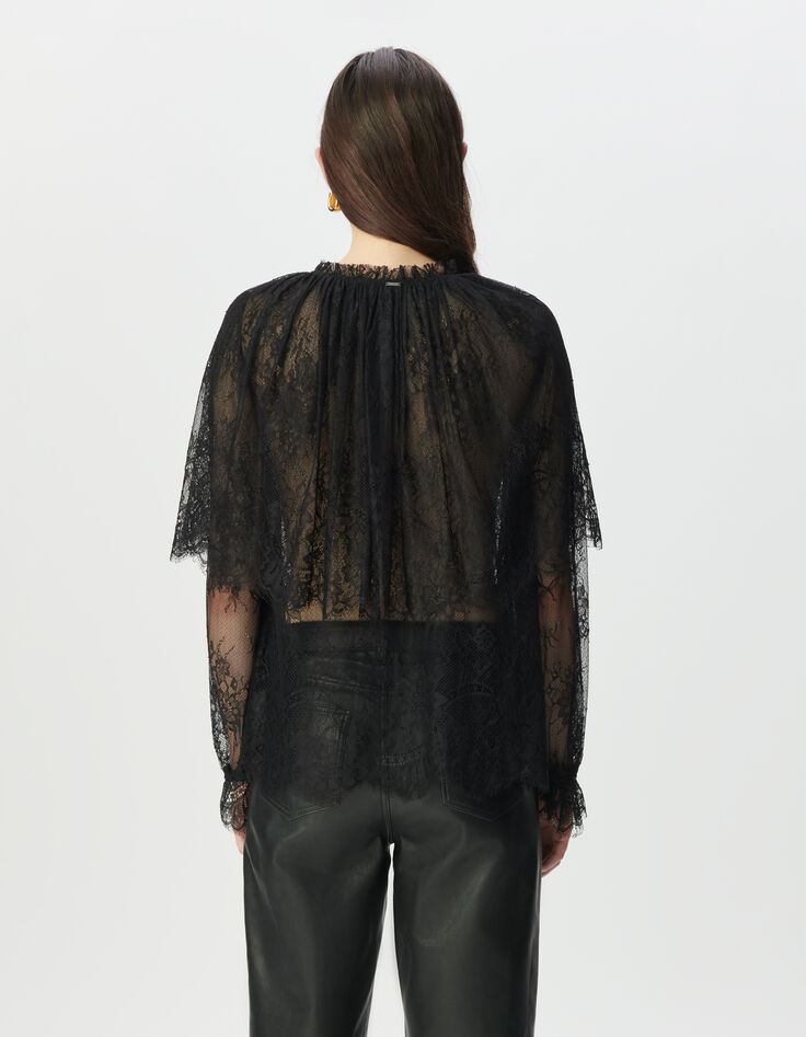 Blouse noire dentelle large volant Femme-4