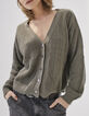 Women’s khaki knit cardigan with stitch detail and chains-1