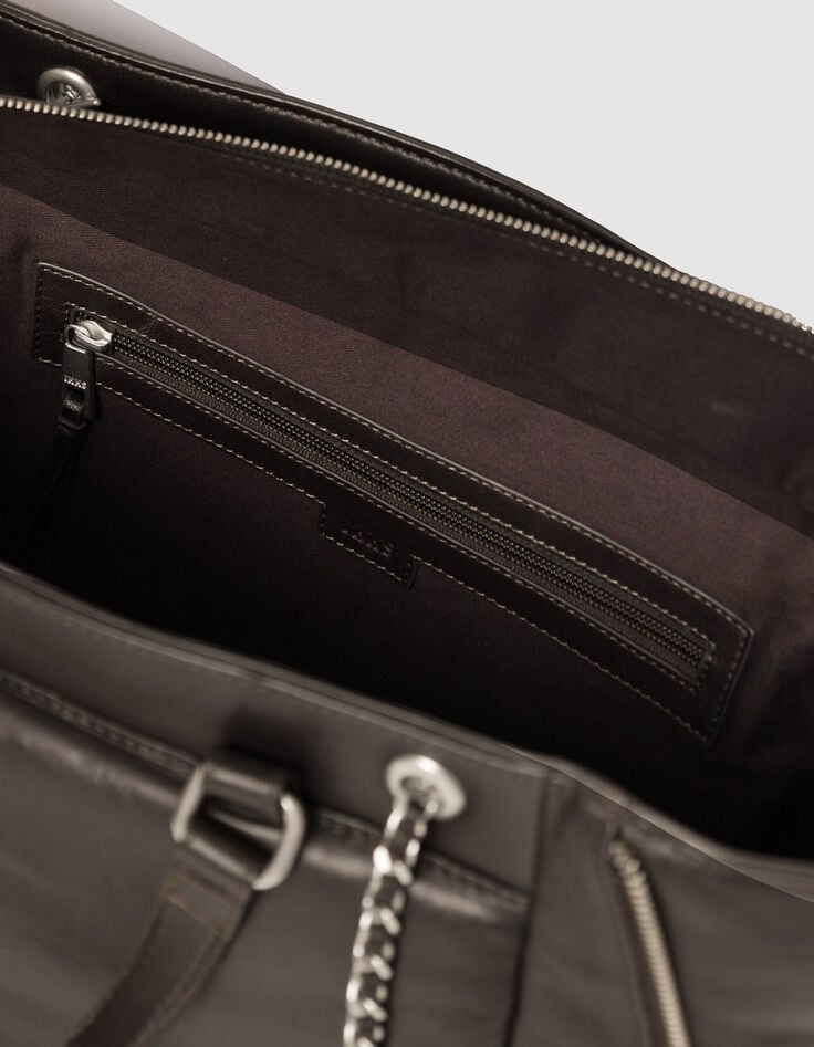 Braune Cabas-Tasche 1440 Leder Seiten-Zips Größe L Damen-6 Braune Cabas-Tasche 1440 Leder Seiten-Zips Größe L Damen-6