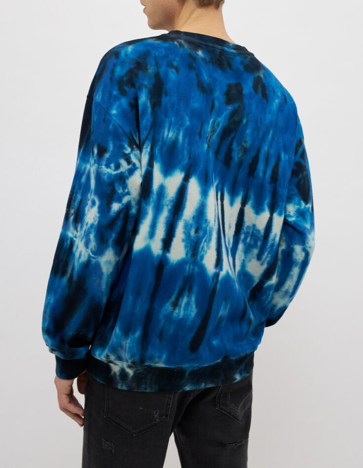 Sudadera azul eléctrico felpa tie&dye Hombre-3