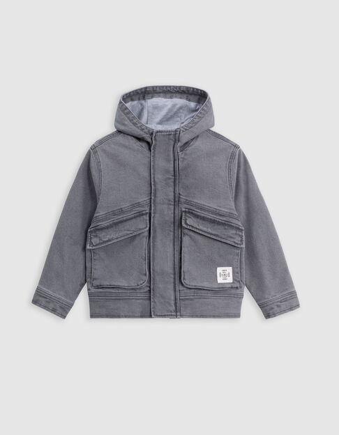 Chaqueta vaquera gris capucha niño - IKKS