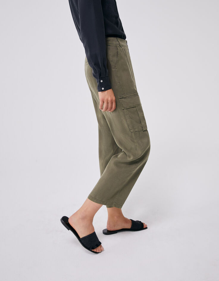 Khaki Damencargohose mit hohem Bund aus Lenzing™ Lyocell™-2