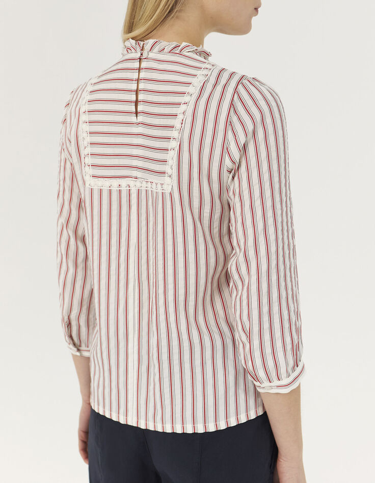 Blouse à rayures et galons de dentelle femme-2