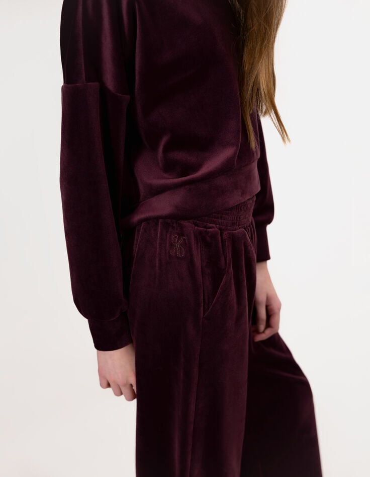 Girls’ burgundy velvet wide-leg joggers-2 Girls’ burgundy velvet wide-leg joggers-2