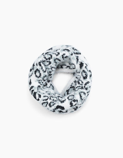 Girls’ off-white, black and grey leopard snood - IKKS