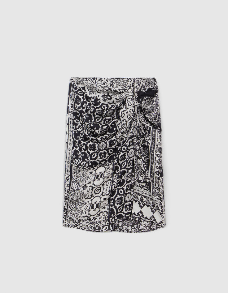 Falda negra fruncida estampado patchwork pa&ntilde;uelo Mujer-9