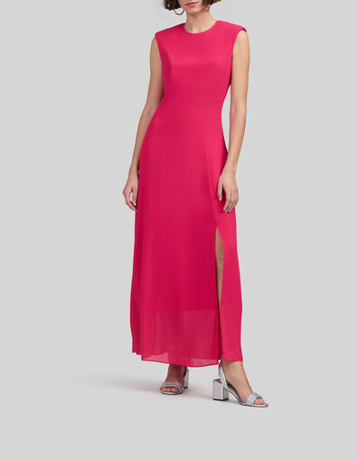 Langes hot pink Recycling-Damenkleid mit Schulterpolstern - IKKS