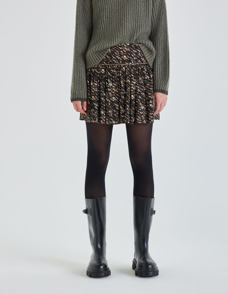 Falda corta fluida negra estampado carboncillo mujer-2