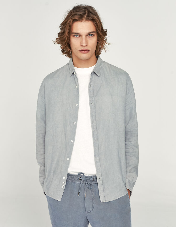 Chemise SLIM bleu grisé en lin Homme-1