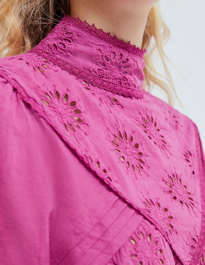 Blusa violeta algodón ecológico bordado flor mujer - IKKS
