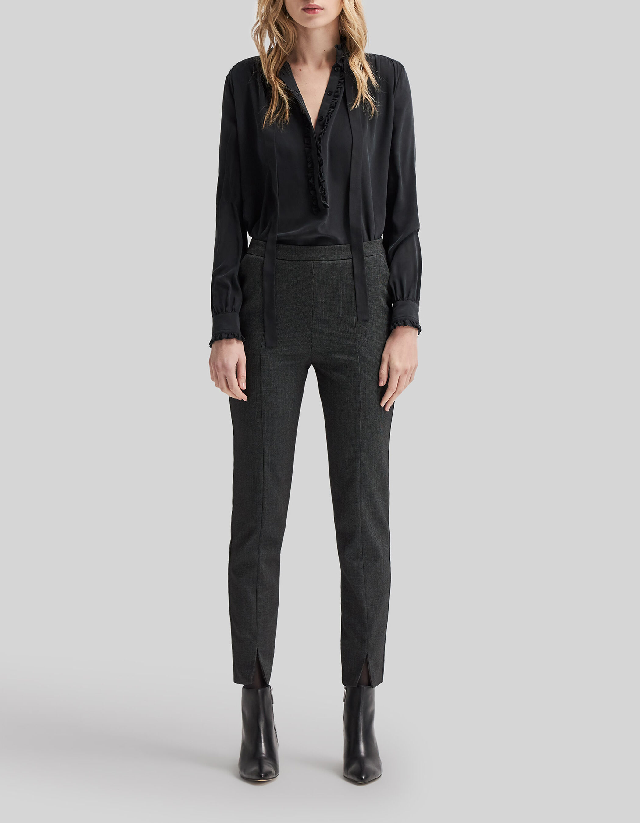 Pantalon de costume slim noir faux uni 7 8 me Femme