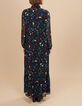 Vestido camisero largo negro estampado flores I.Code -3