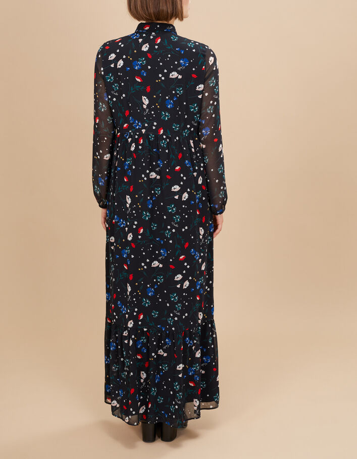 Langes, schwarzes Hemdblusenkleid mit Blumenprint I.Code  - I.CODE