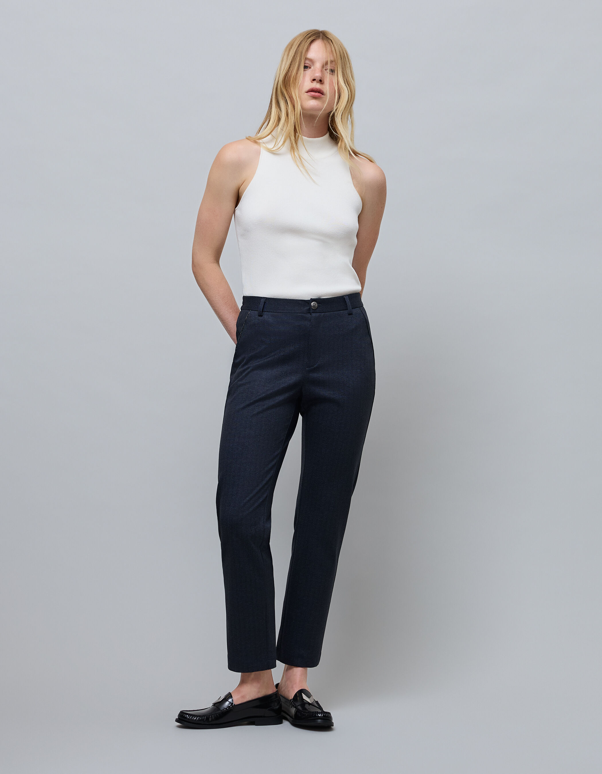 Pantalon de costume marine motifs chevrons 7/8e Femme