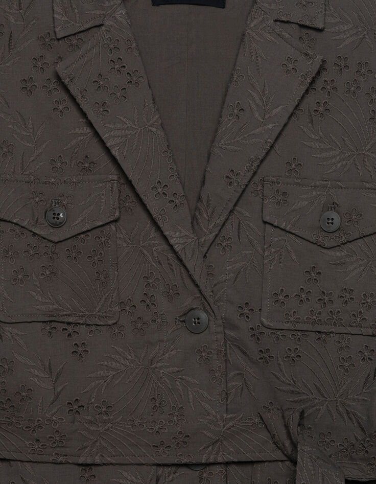 Women's organic cotton khaki safari jacket with broderie anglaise embroidery-7