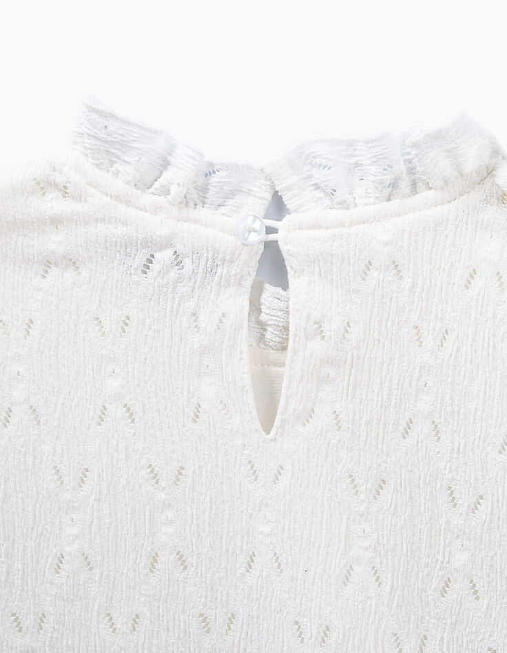 Gebroken wit T-shirt kanten kraag meisjes-4