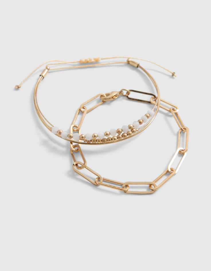 Goldfarbenes M&auml;dchenarmband mit Perlen und Gourmette-Kette-2