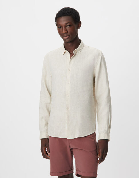 Chemise SLIM beige en lin Homme - IKKS
