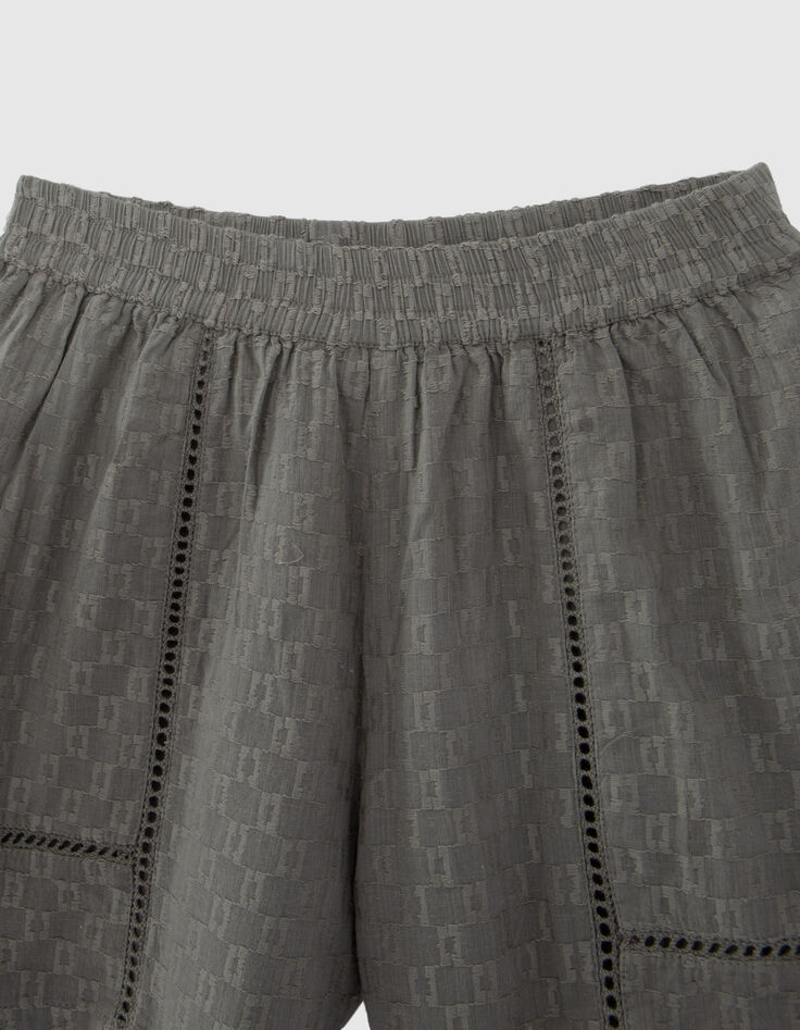 Kaki short jacquardstof en ladderajour meisjes-2