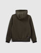Khaki Jungensweatjacke mit Hahnentrittmuster am Umschlag-3
