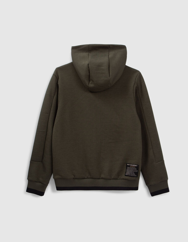Khaki Jungensweatjacke mit Hahnentrittmuster am Umschlag-3