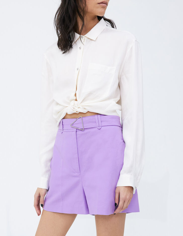 Women’s lilac high-waist shorts with removable belt-1