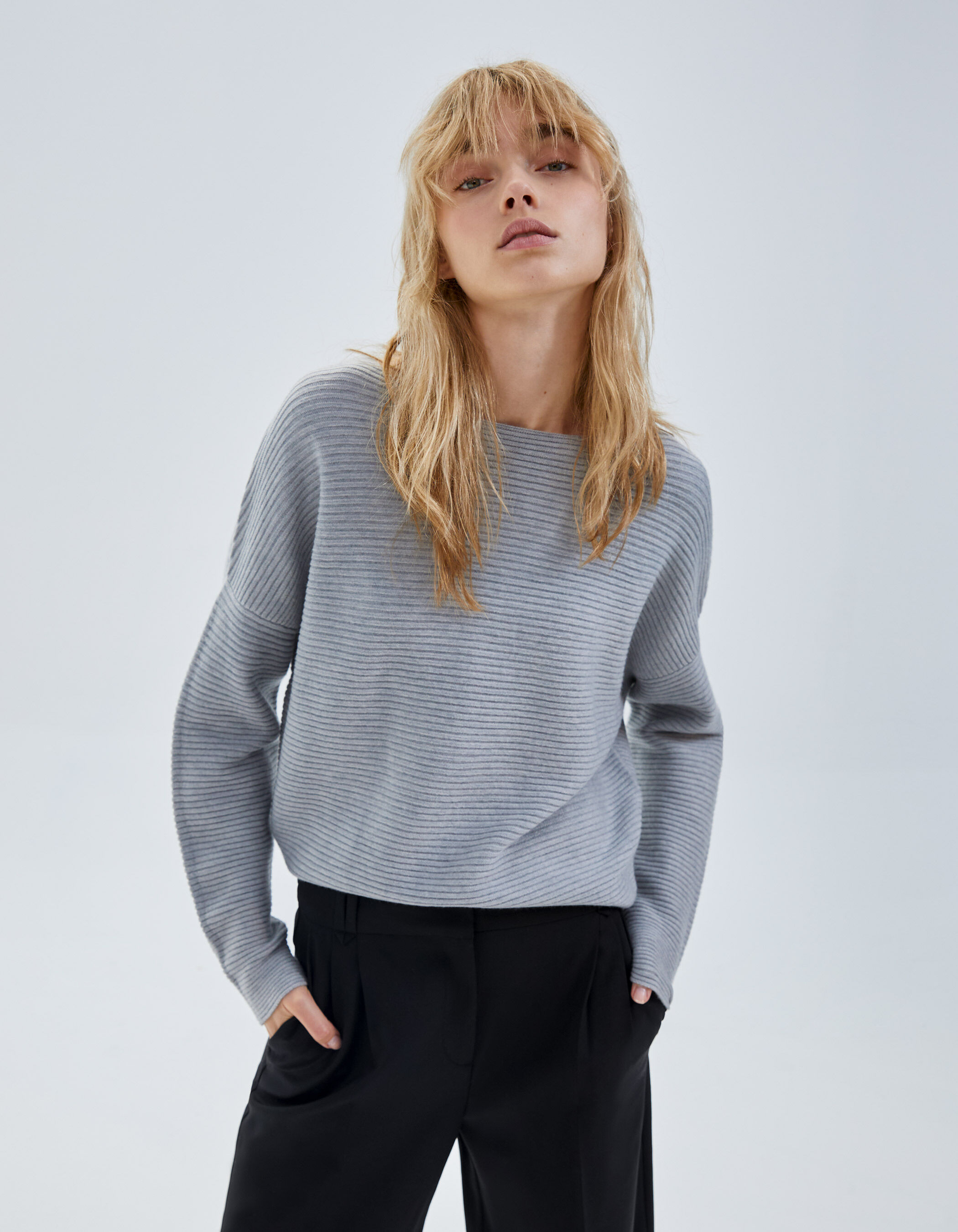 Grey boat outlet neck sweater