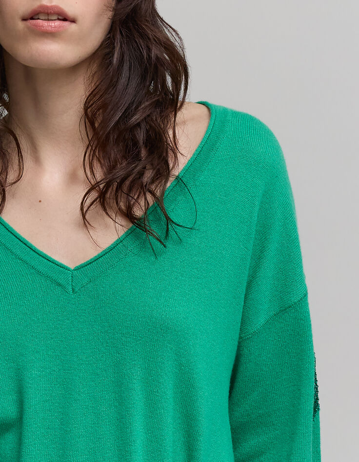 Jersey de punto verde 100% cachemira para mujer-4