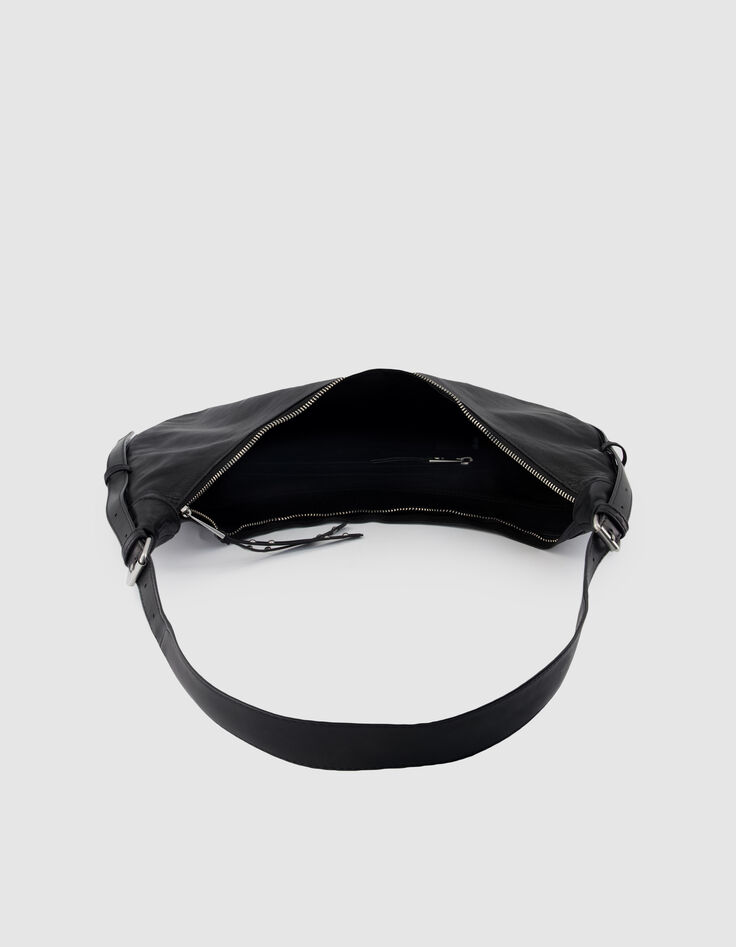 Allane Damen schwarz genarbtes Leder Halbmond Tasche-5