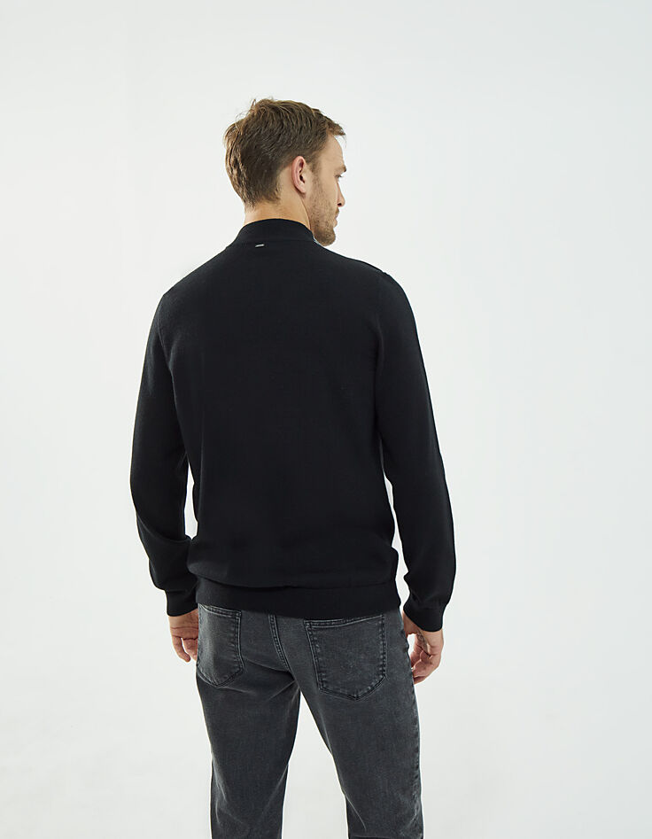 Pull noir camionneur tricot à zip IKKS BETTER Homme-3