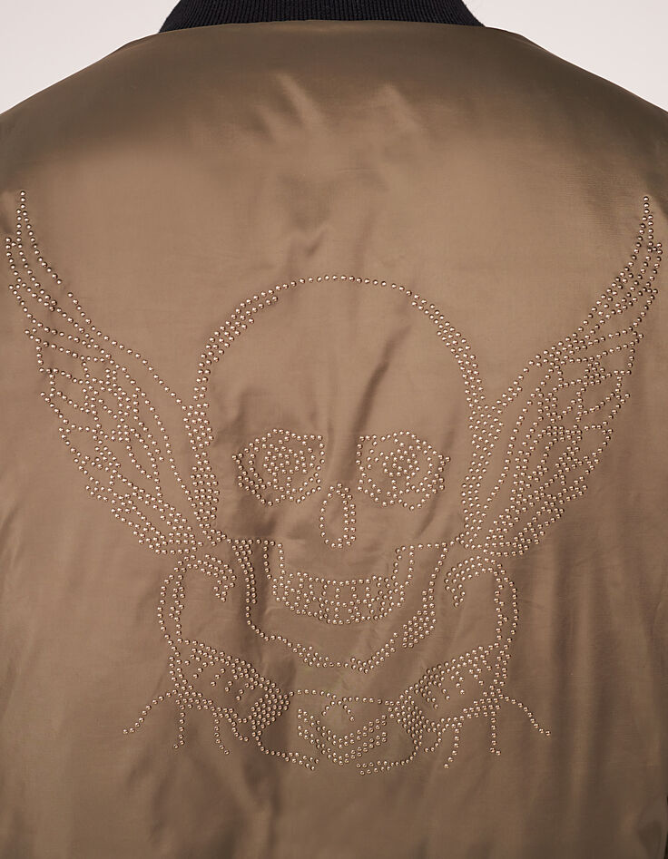 Women’s nylon satin reversible short bomber jacket-6