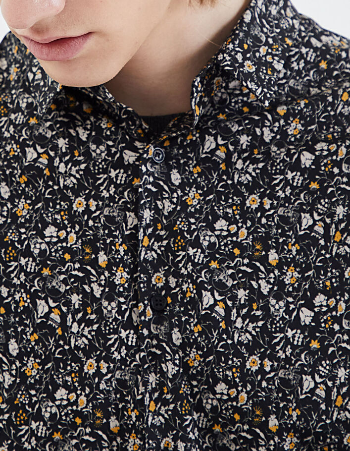 Men’s black flowery print SLIM shirt-4