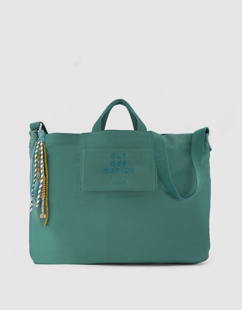 Sac totebag vert toile broderie Femme - IKKS