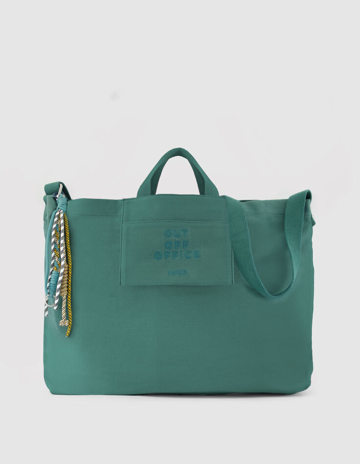 Sac totebag vert toile broderie Femme-1